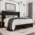 GalnFu Full Size Bed Frame with Button Tufted Headboard, Upholstered Platform Bed Frame with UnderBed Storage, Wooden Slats Supports, Noise Free, No Box Spring Needed, Easy Assembly, Black
