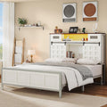 YITAHOME Queen Farmhouse Bed Frame,49.14' Tall Headboard with Storage and Bookcase Led Light & Charging Station, Sliding Barn Door, Wooden Platform Bed Frame, No Box Spring Needed, White