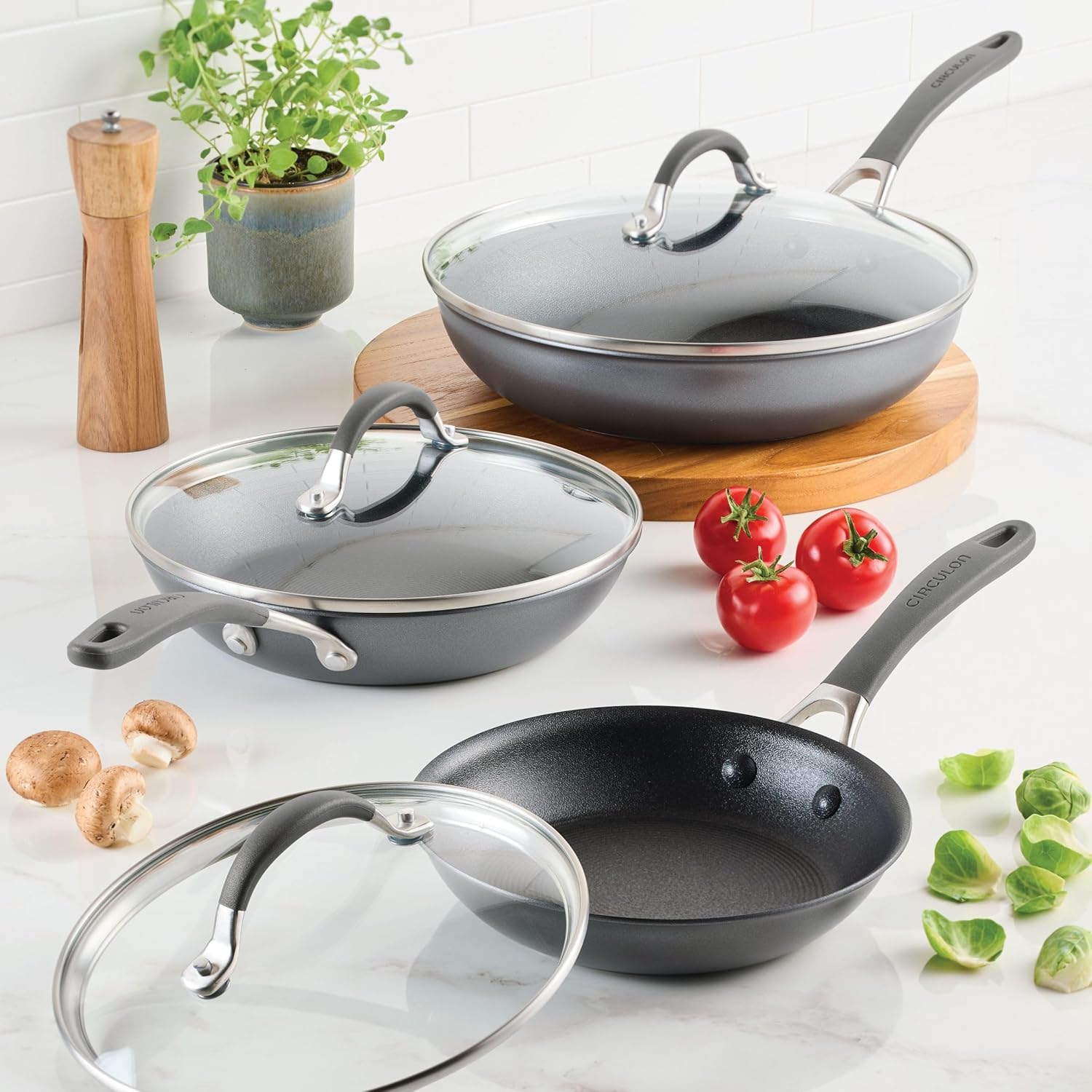 Circulon A1 Series with ScratchDefense Nonstick Induction Frying Pan Set, 6-Piece Cooking Pans Set, Induction Cookware, Graphite