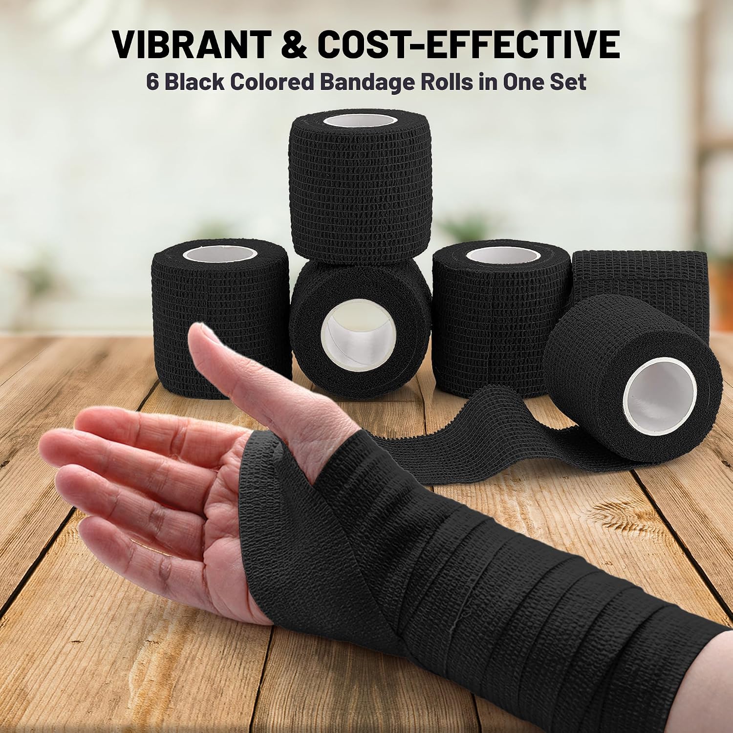 Self-Adherent Cohesive Bandage - Black Medical Wrap - (288 Rolls Bulk) - 2' Wide x 5 Yards Sports Tape for Medical Use, Sports, First Aid and Helps Protect Skin