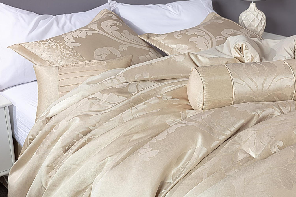 Chezmoi Collection Royale 7-Piece Jacquard Floral Comforter Set, Oversized Queen, Champagne