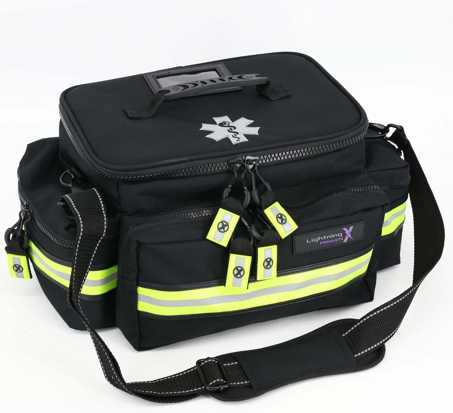 Lightning X Products Lightning X Mid-Sized First Responder EMT Bag | LXMB25 Fully Stocked Aid Kit w/ 200+ BLS Supplies - Black