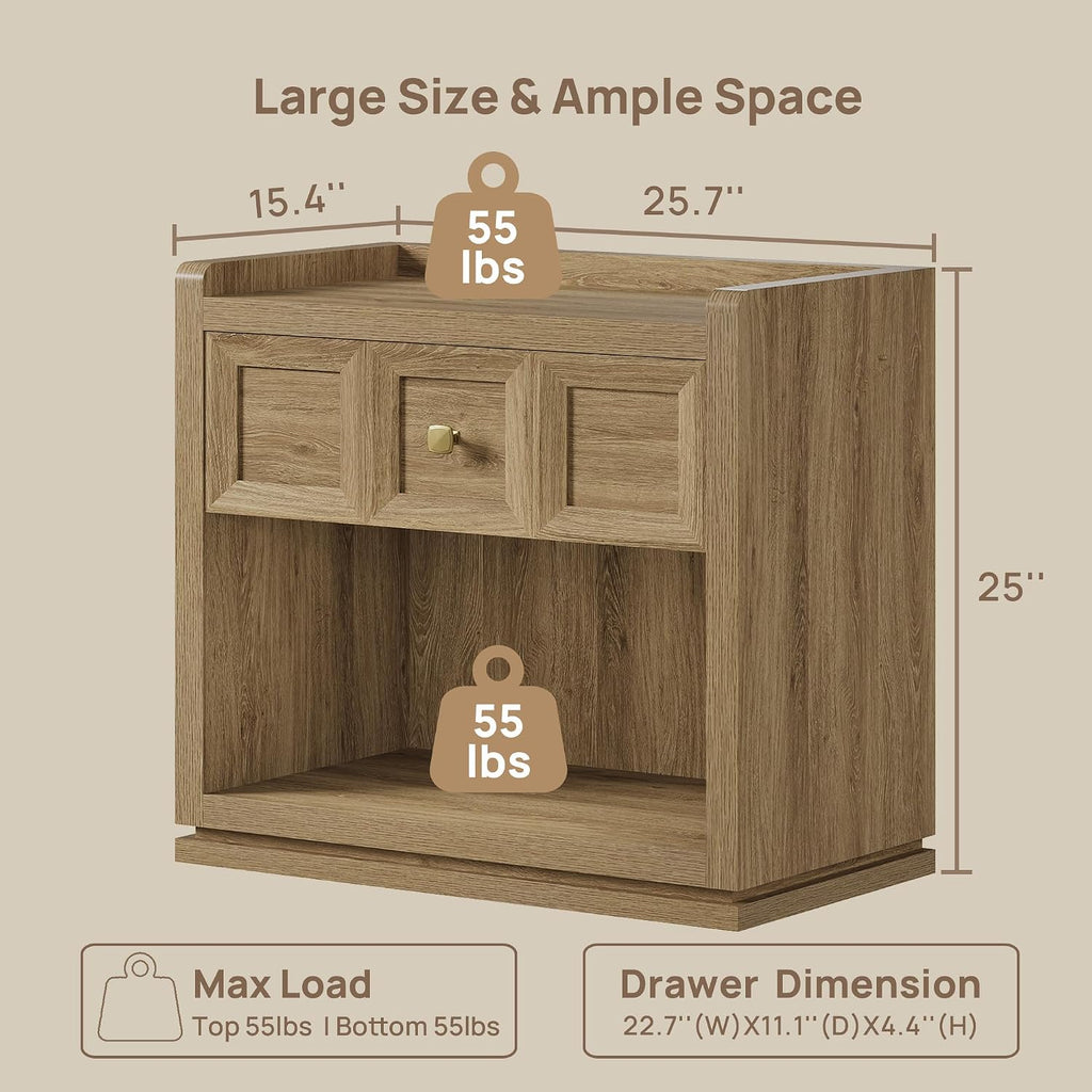SICOTAS Night Stand Set 2, 26' Wide Nightstands with Drawer, Large Queen Size Nightstands Set of 2, Modern Bedside Table for Bedroom, Side End Table (Brown Oak, 26-Inch)