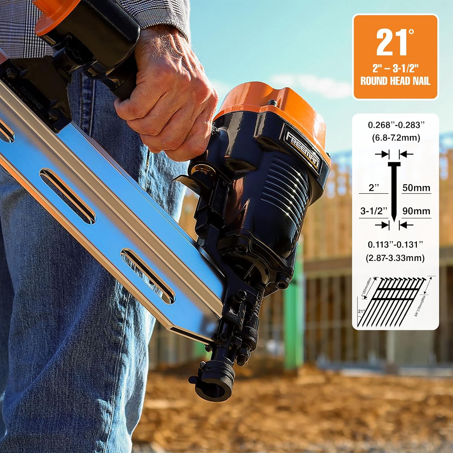 Freeman PFR2190 Pneumatic 21 Degree 3-1/2' Framing Nailer with Case