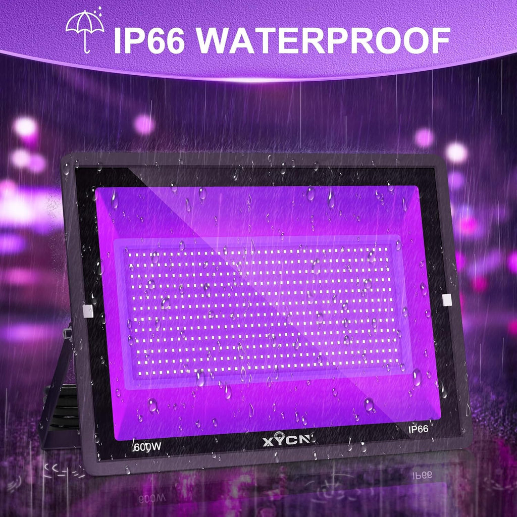 XYCN(3 Pack 600W LED Black Lights, 395nm to 410nm Outdoor IP66 Waterproof Flood Blacklight Light with Plug for Glow in The Dark, Dance Party, Stage Lighting, Body Paint, Neon Glow,Fluorescent Poster