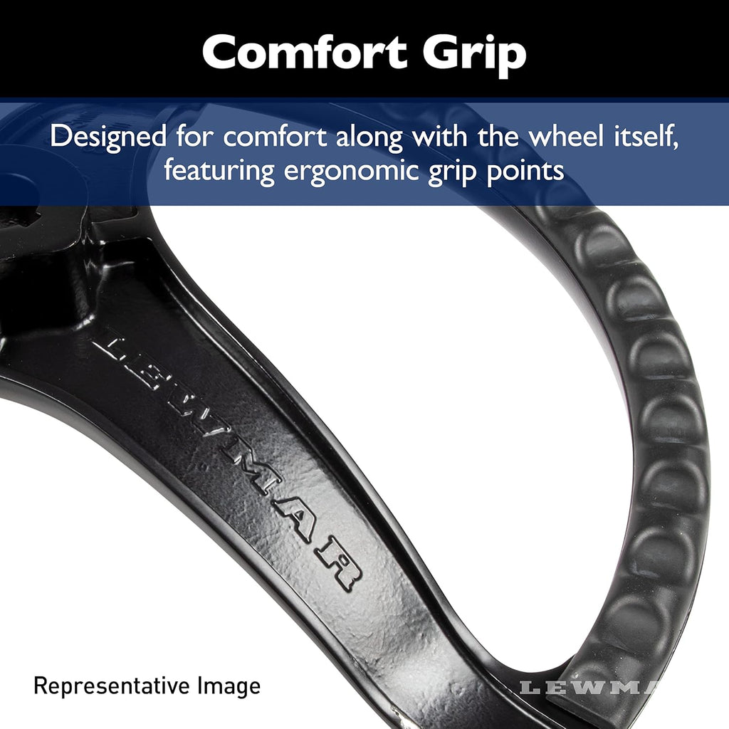 Lewmar Power Grip Boat Steering Wheel with 5/8' Welded Nut - 13.5' Diameter, Weather-Resistant Black Cast Stainless Steel, Professional Knob with Ergonomic Finger Grips