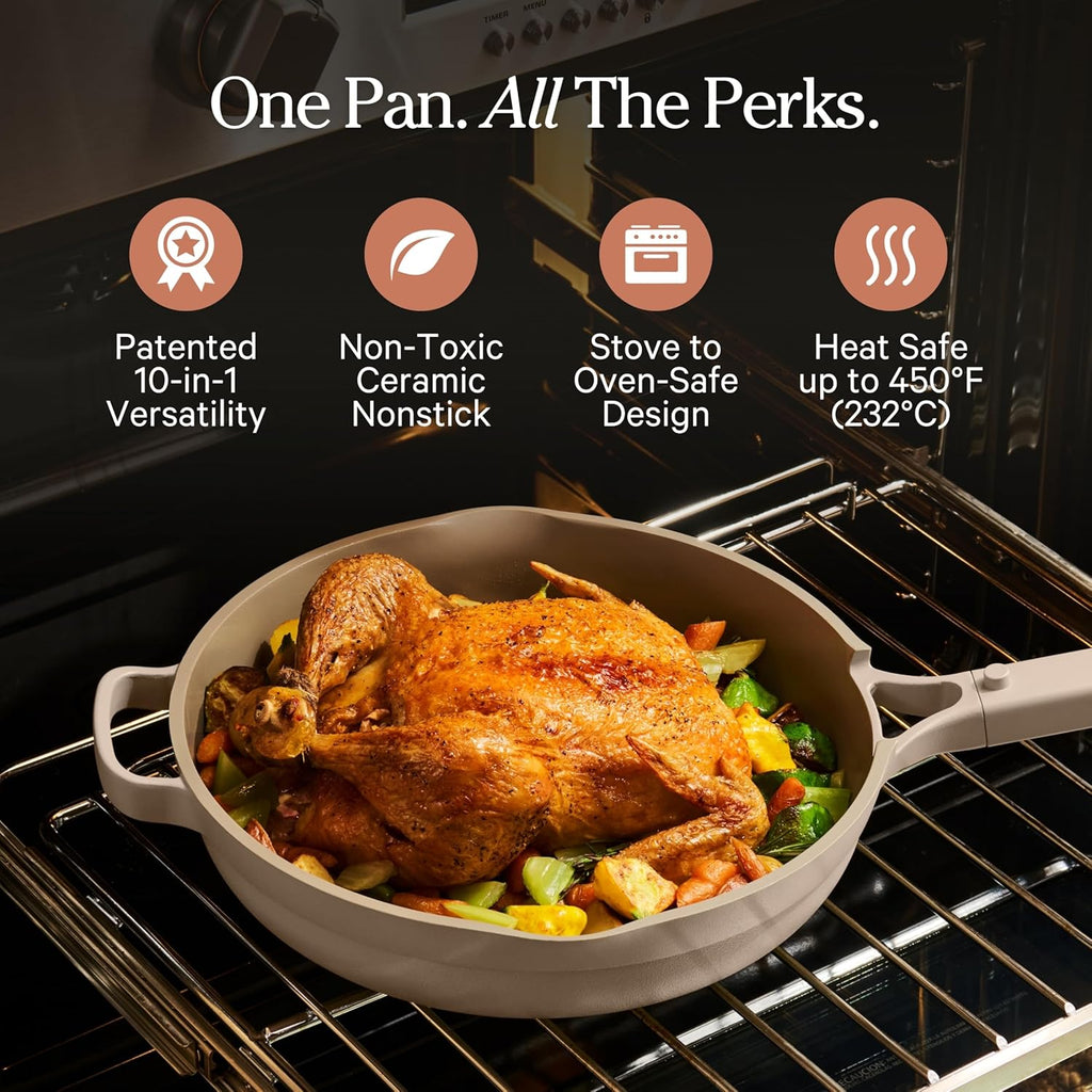 Our Place Large Always Pan | 12.5' Ceramic Pan with Modular Lid & Beechwood Spatula | Patented 10-in-1 Nonstick, Non-Toxic Cookware Made Without PFAS | Induction & Oven-Safe up to 450°F | Steam