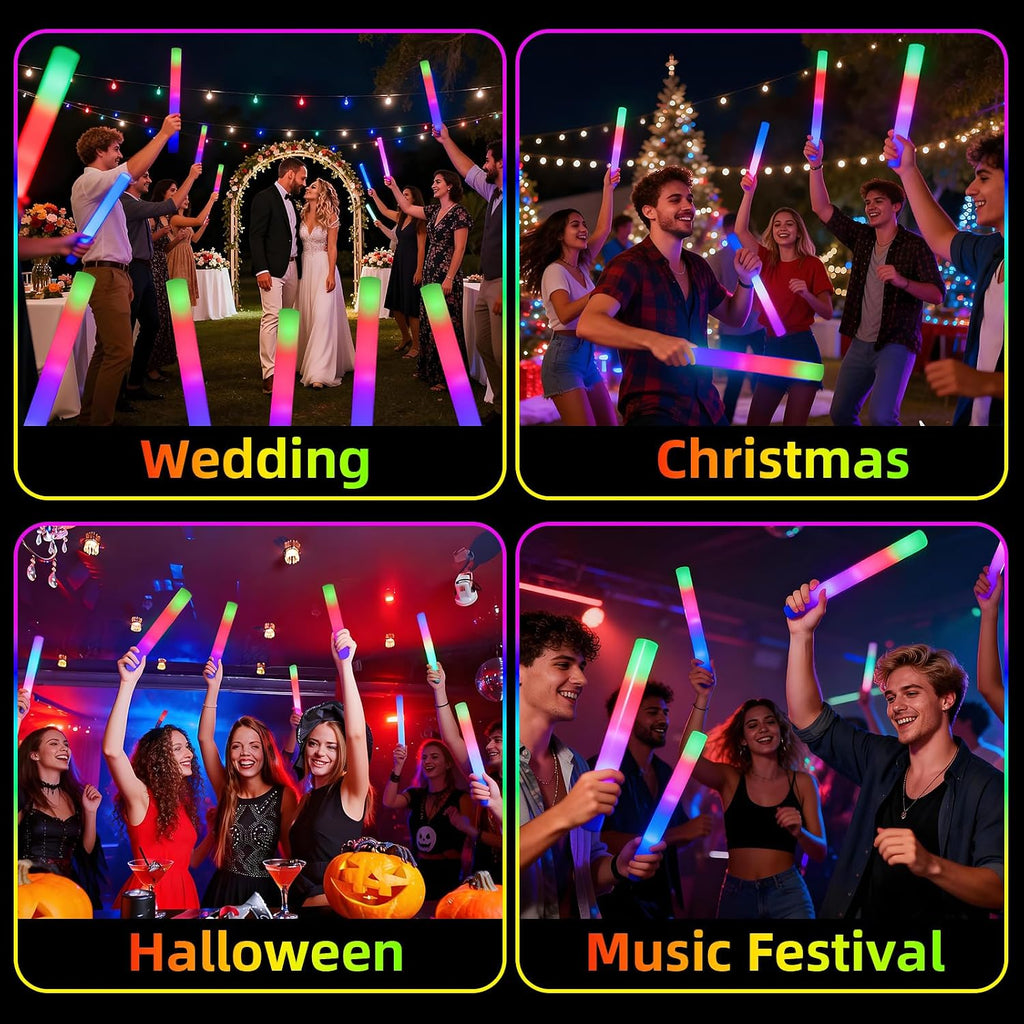200+2 Pack Foam Glow Sticks Bulk Party Pack,Party Favors Supplies,3 Flashing Modes Glow In The Dark Party Supplies,Light Up Foam Sticks for Wendding Raves Camping Outdoor