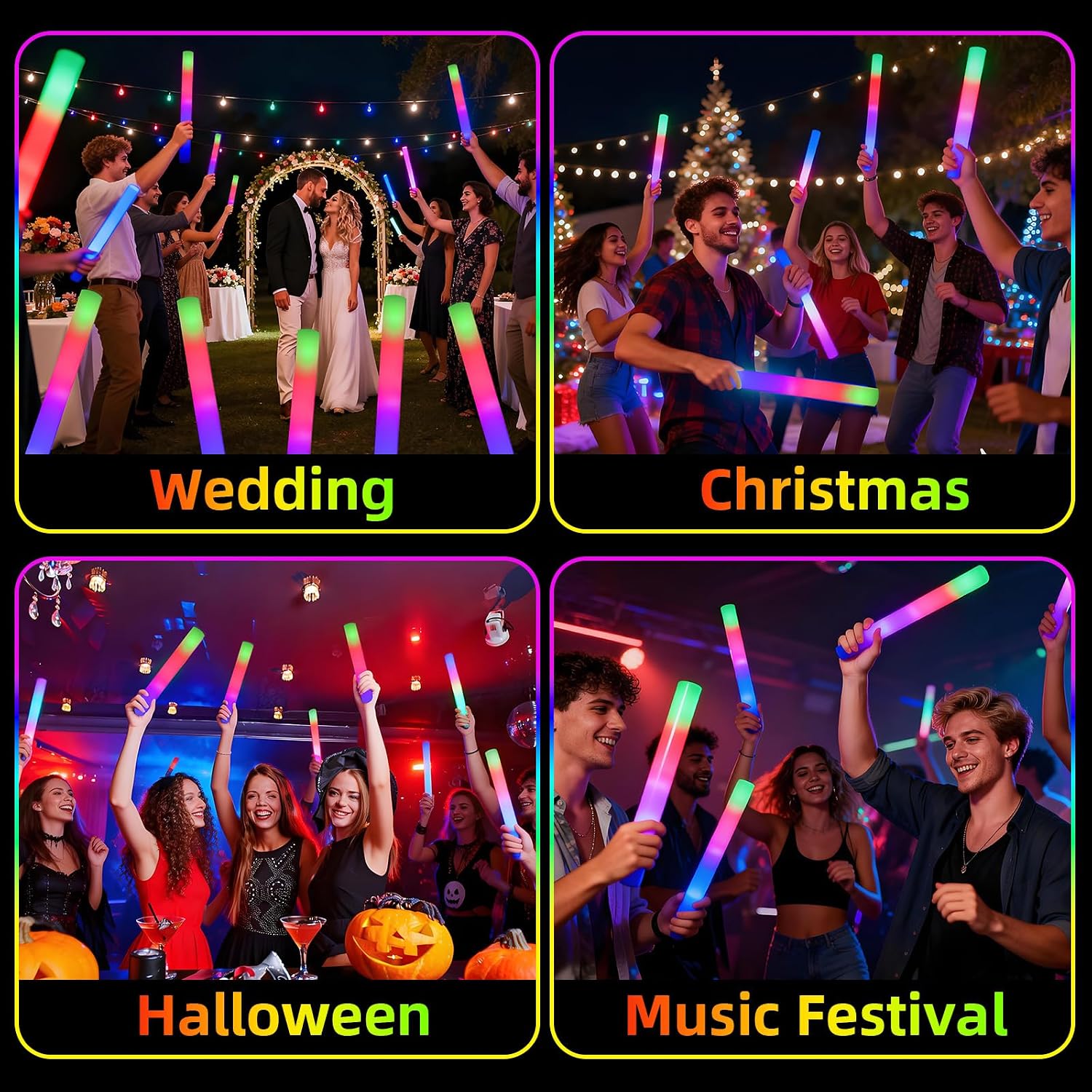 200+2 Pack Foam Glow Sticks Bulk Party Pack,Party Favors Supplies,3 Flashing Modes Glow In The Dark Party Supplies,Light Up Foam Sticks for Wendding Raves Camping Outdoor
