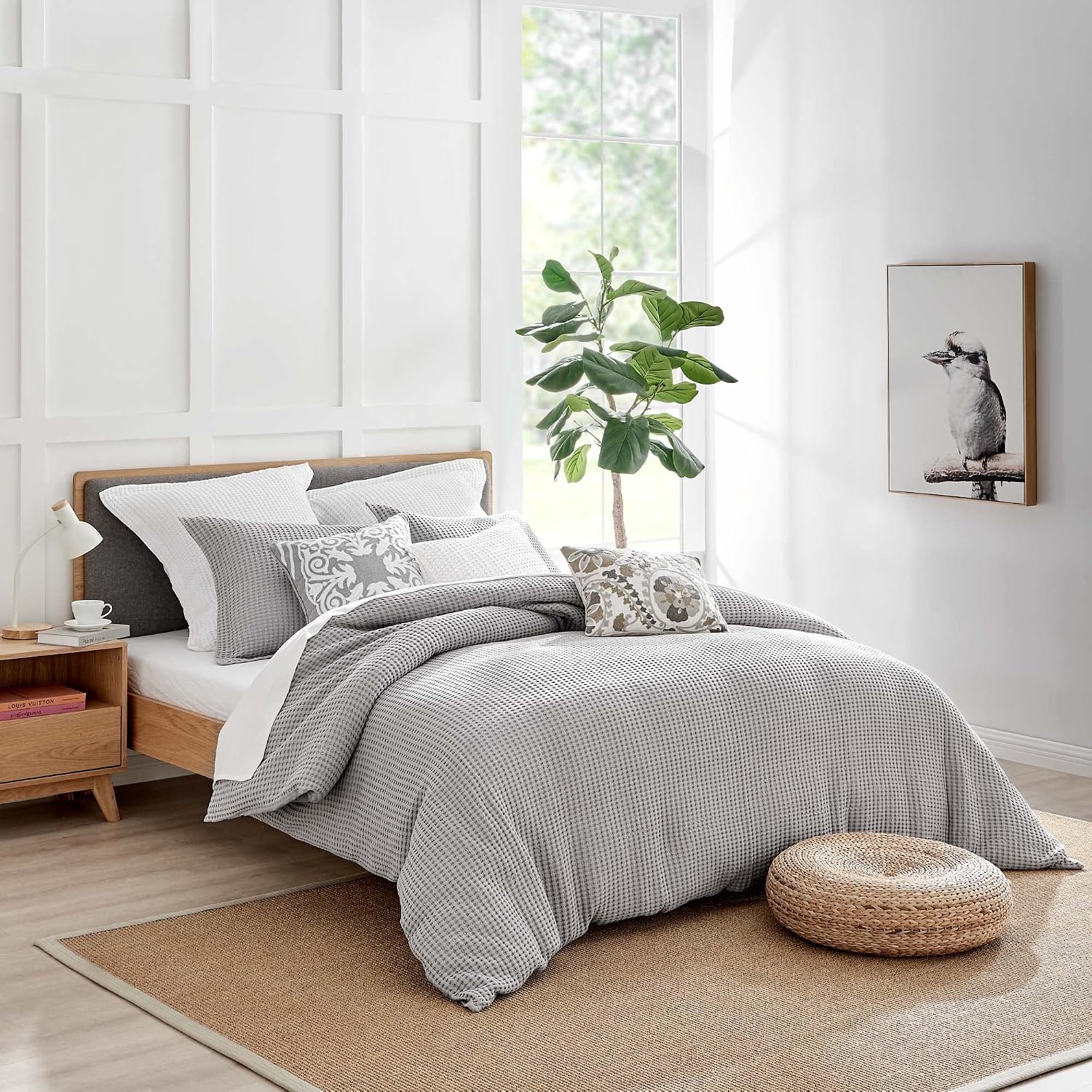 Levtex Home Mills Waffle Queen Duvet Cover Set (90x94in) with 2 Pillow Shams (26x20in) - Grey Pewter - 100% Cotton Queen Size Duvet Cover Set - Soft, Pre-Washed