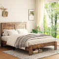 NNOOTK Full Size Bed Frame, Rustic Vintage Platform Bed Frame with Wood Headboard and Footboard, 12 Wood Slats Support, No Box Spring Needed (Dark Brown, Full)