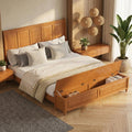 King Bed Frame with 53' Tall Headboard and Storage Bench, Solid Wood King Size Platform Bed with 64' Footboard Storage Chest,Heavy Duty Slats System,No Box Spring Needed, Natural