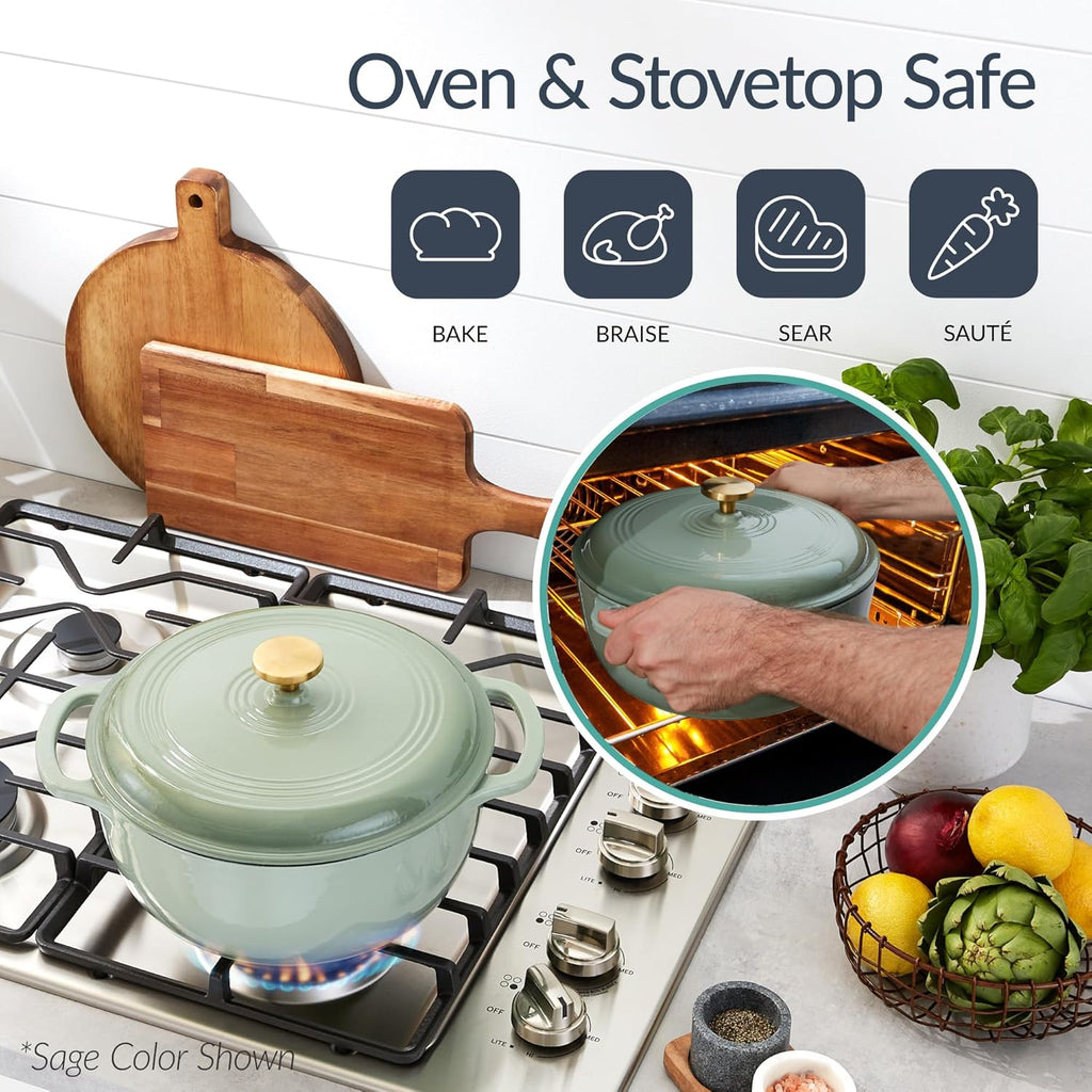 Best Choice Products Non-Stick Pot & Pan Cookware Set, Cast Iron, 2Qt Skillet W/Lid, 10' Grill Or Griddle Pan W/Press, 6Qt Enameled Dutch Oven, Non-toxic, For Cooking & Grilling - Cornflower