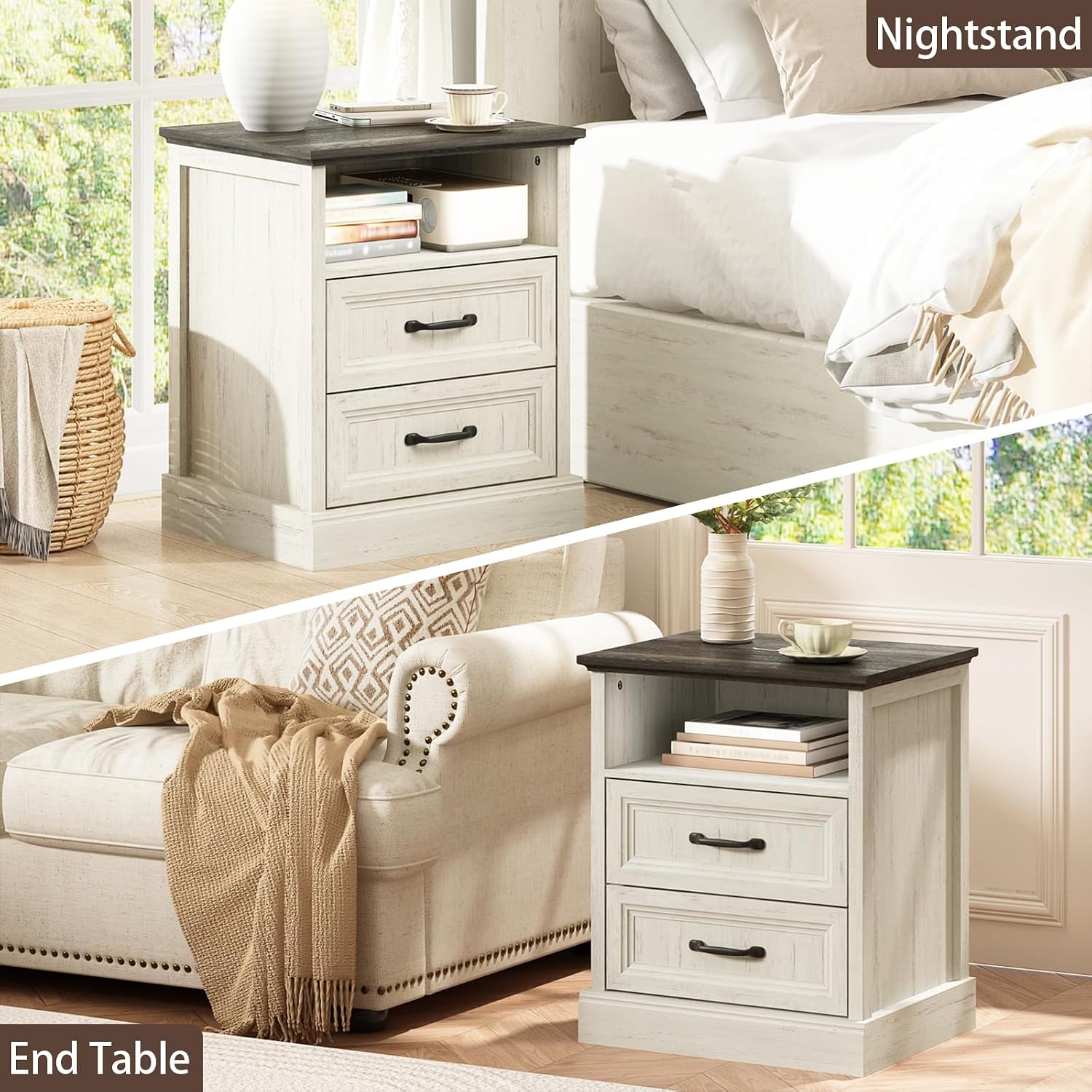 CARPETNAL Farmhouse Dresser and Nightstand Sets for Bedroom, 3 Pcs Bedroom Set, 8 Drawer Dresser & Nightstand Set of 2, Modern Wood Chest of Drawers for Bedroom Living Room, Entryway, White