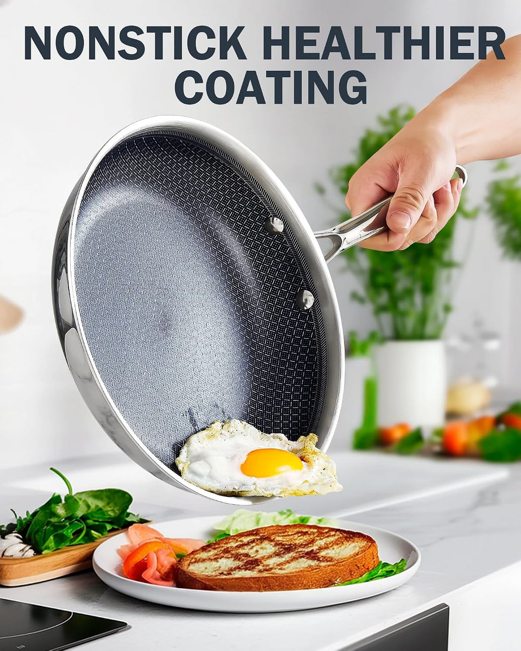 Cooks Standard Hybrid Mutli-Ply Clad 10.5 and 12 Inch Nonstick Frying Pan, Stainless Steel Skillet with Tempered Glass Lids, Cool Handle, Oven Safe, Compatible with All Stovetops, 2-Piece