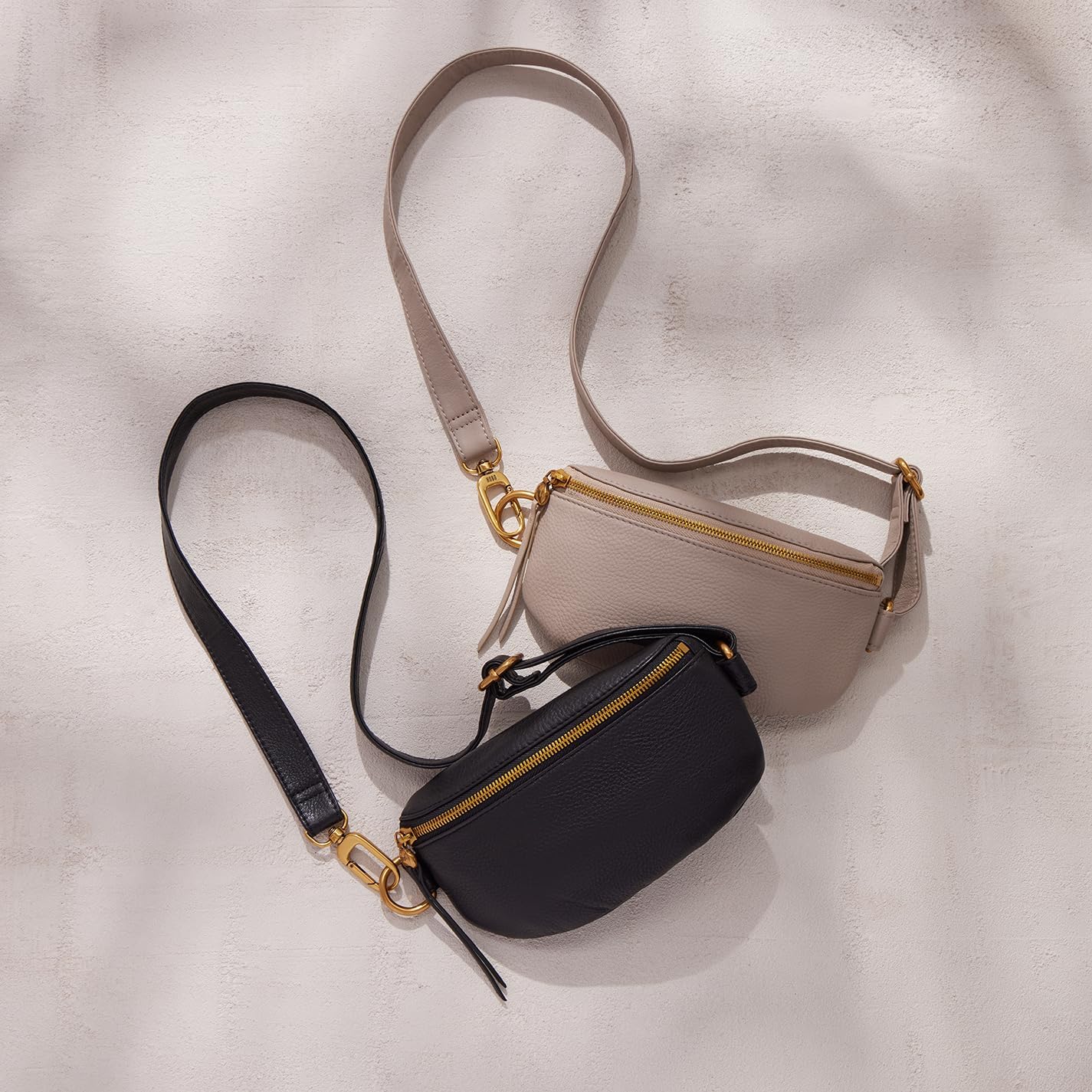 HOBO Fern Leather Convertible Crossbody, Sling, and Belt Bag - Lightweight & Adjustable, Zip Closure, with Capacity for Essentials & Accessories for Travel, Black