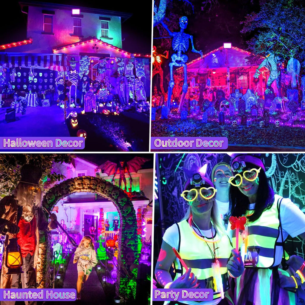 500W LED Black Light IP66 Waterproof, Outdoor Blacklight Flood Light with Plug+Switch, Powerful for Neon Glow in the Dark Party Large Space Gym Club Halloween Stage Lighting Fluorescent Poster, 2 Pack