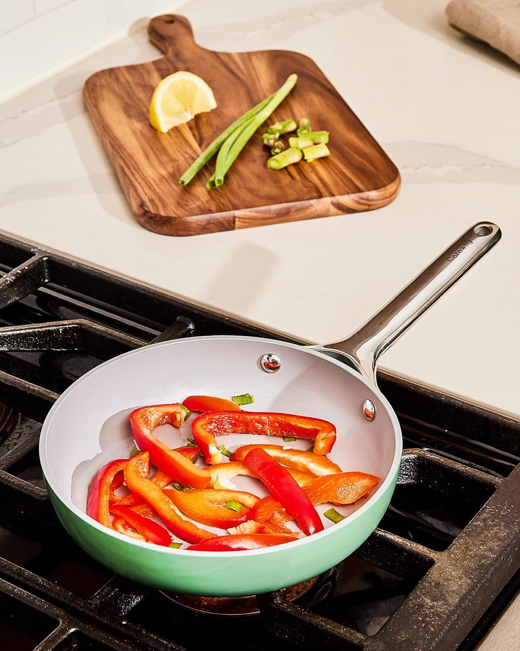Caraway Fry Pan Duo - Nonstick Ceramic Frying Pan (8' & 10.5') - Non Toxic, PTFE & PFOA Free - Oven Safe & Compatible with All Stovetops (Gas, Electric & Induction) - Cream
