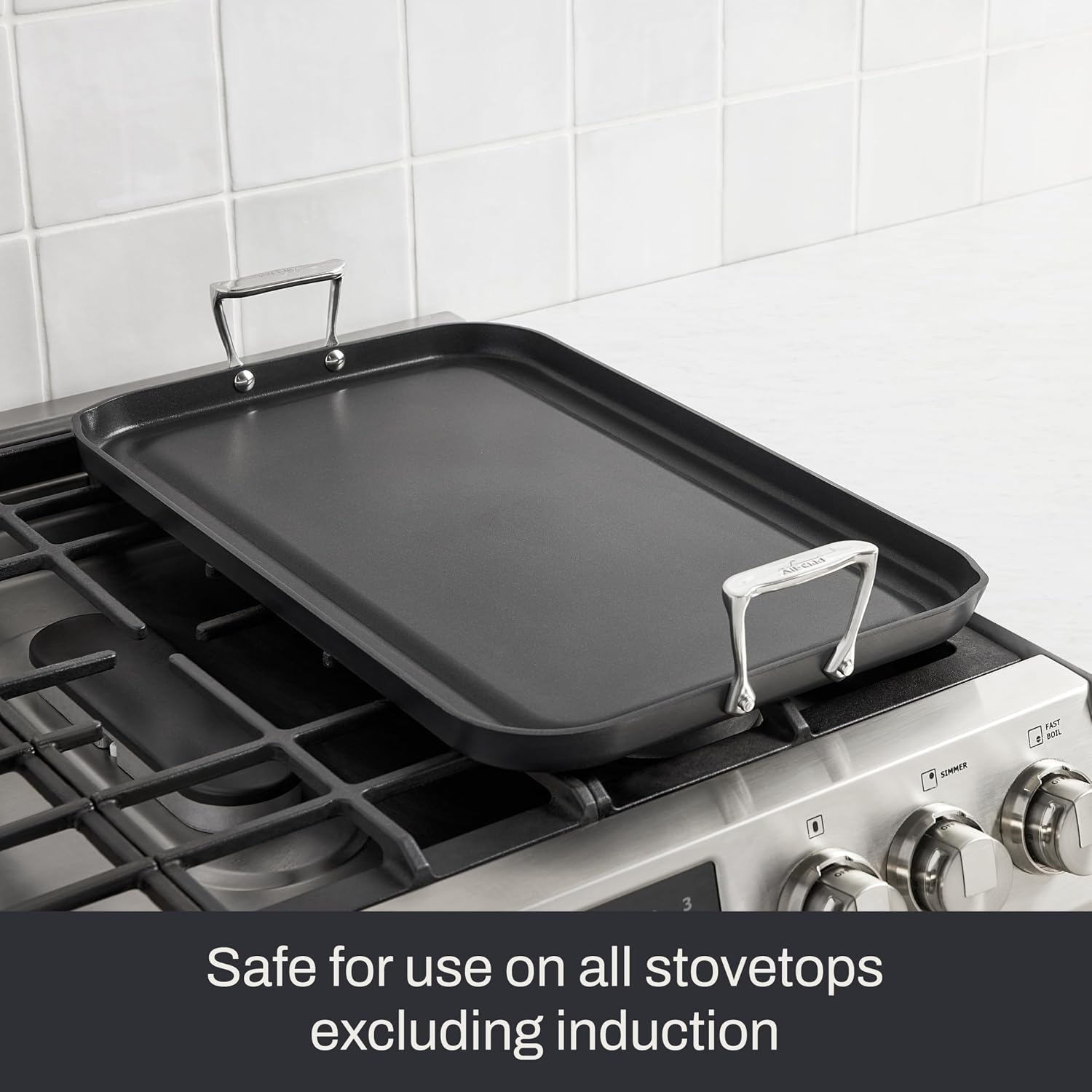 All-Clad HA1 Hard Anodized Nonstick Griddle Pan For Stovetop 13 x 20 Inch, Double Burner, Professional Cookware, Dishwasher-Friendly, Oven-Safe Up to 500°F, Black