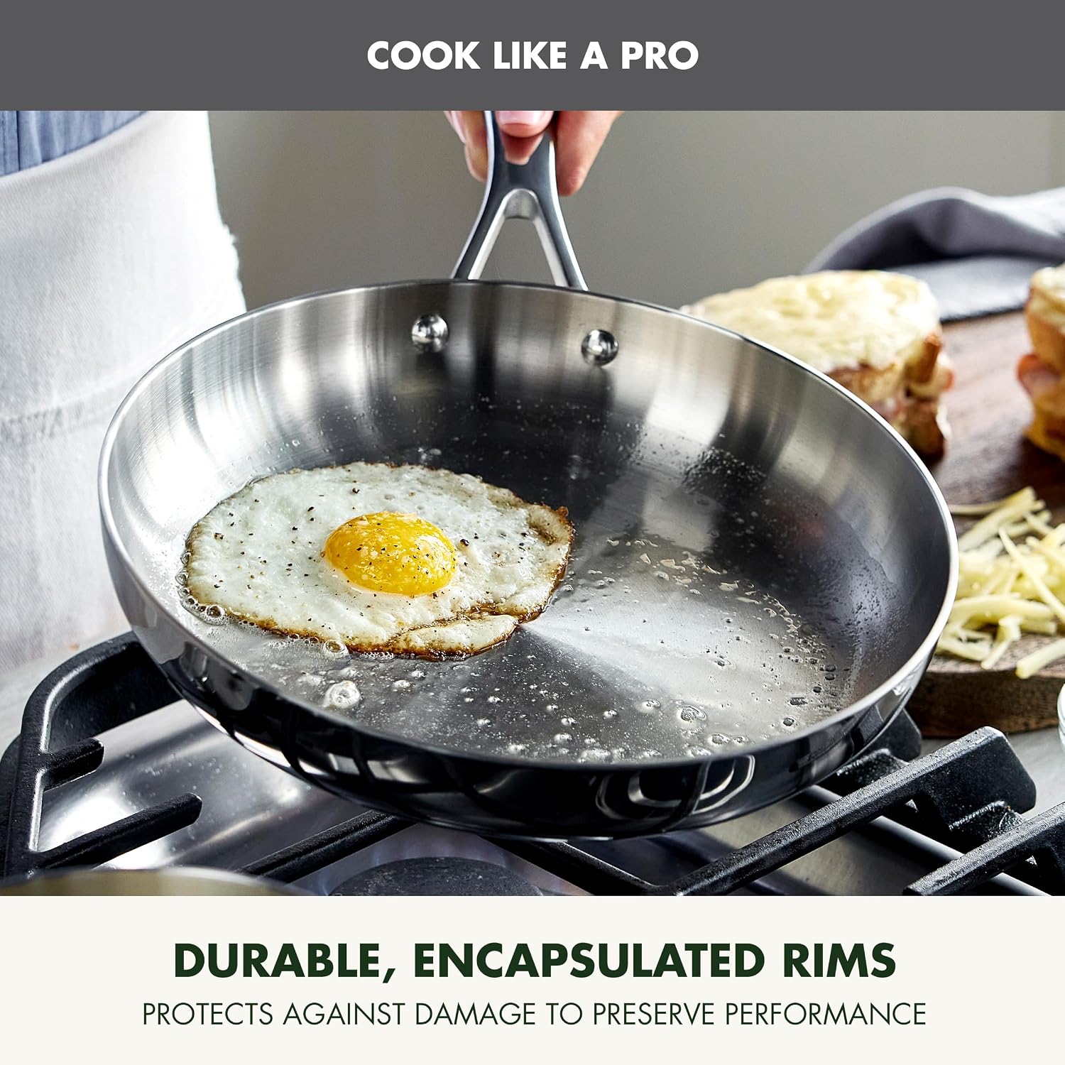 GreenPan Valencia Pro Tri-Ply Stainless Steel 8', 9.5' & 11' Frying Pan Skillet Set, Induction Ready, Mirror Finish, Dishwasher Safe & Oven/Broiler Safe to 600F, Compatible with All Cooktops