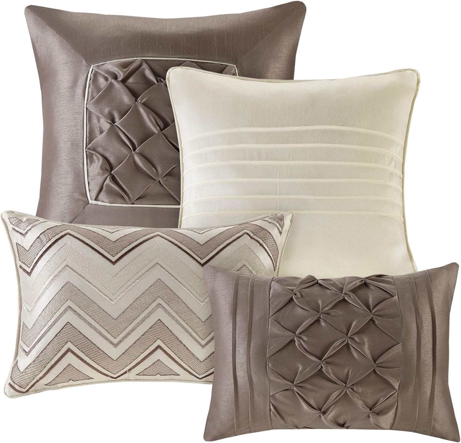 Madison Park Essentials Room in a Bag Faux Silk Comforter Set - Luxe Diamond Tufting All Season Bedding, Matching Curtains, Decorative Pillows, Ivory King(104'x92') 24 Piece