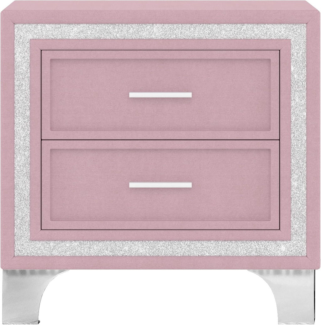 Flieks Bedroom Sets, 3-Pieces Bedroom Sets, Queen Size Upholstered Platform Bed with LED Lights and 2 Nightstands, Pink