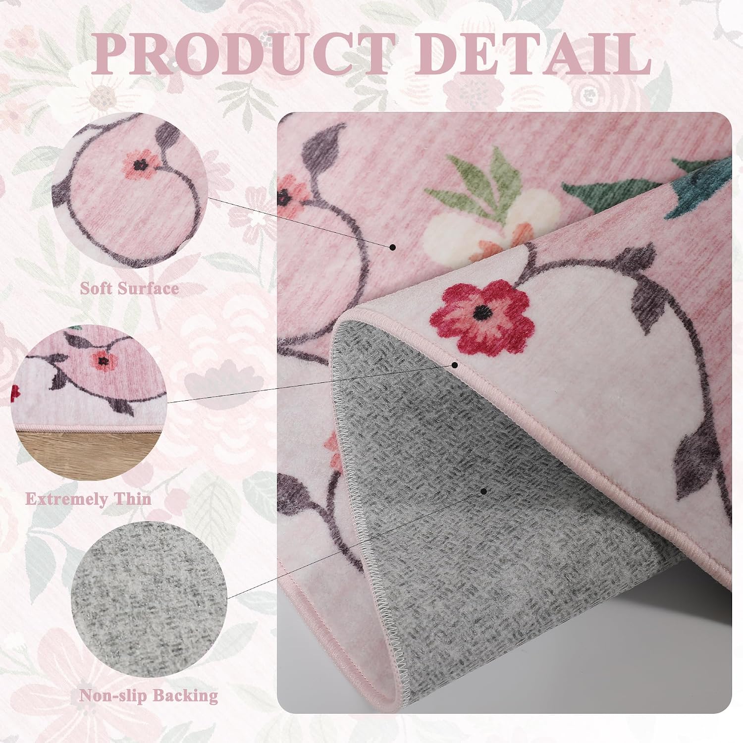 DUKINO 8x10 Area Rug, Floral Rugs for Living Room, Lightweight Non Slip Washable Rug, Indoor Low Pile & Non-Shedding Boho Design Rugs for Bedroom, Living Room, Dining Room, Pink