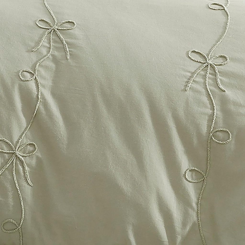 Peri Home Bows Bedding Cottage Core 100% Cotton 3-Piece Comforter and Sham Set, King, Green Sasha Bows