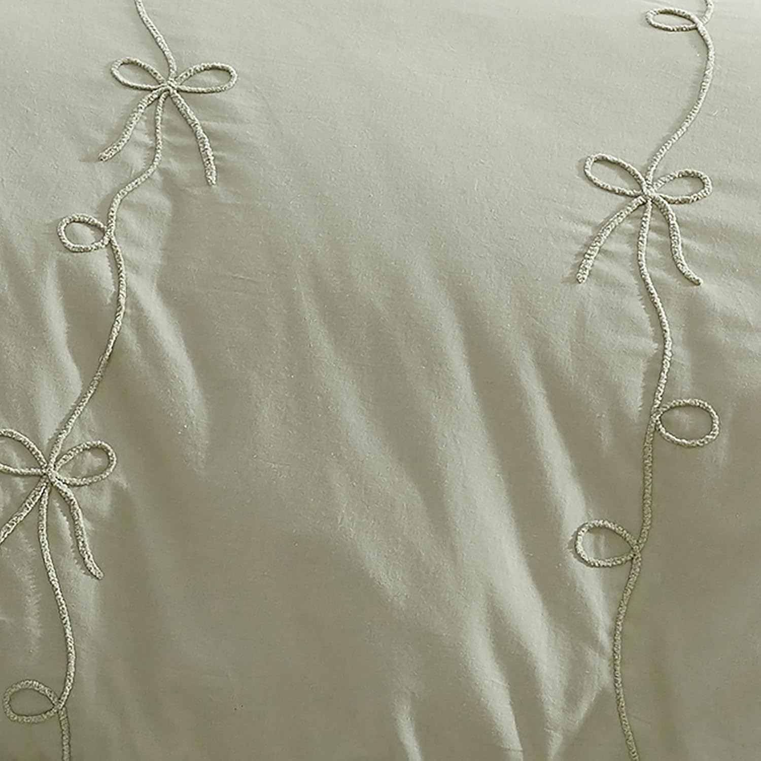 Peri Home Bows Bedding Cottage Core 100% Cotton 3-Piece Comforter and Sham Set, King, Green Sasha Bows