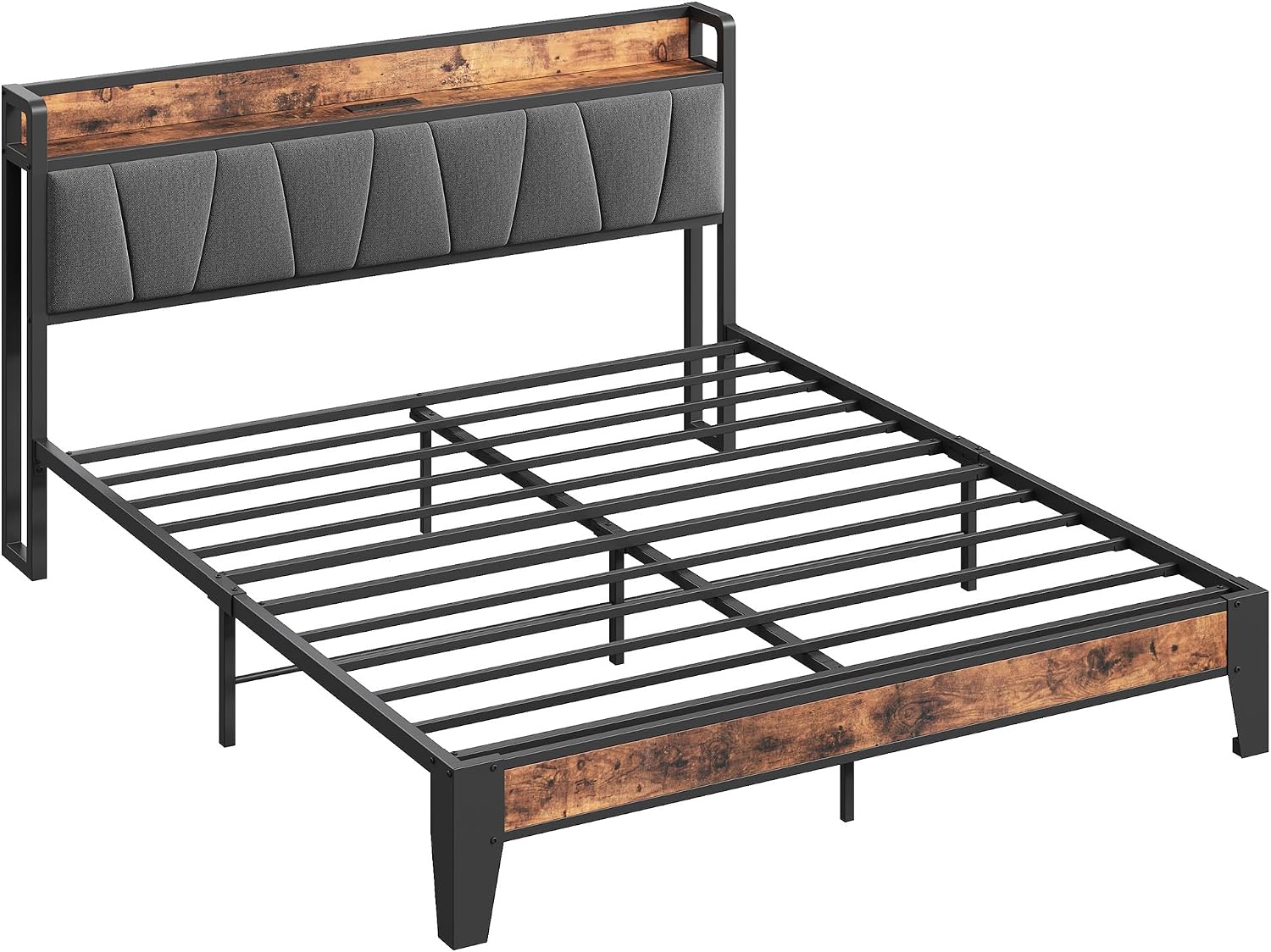 LIKIMIO Full Bed Frame, Storage Headboard with Charging Station, Solid and Stable, Noise Free, No Box Spring Needed, Easy Assembly