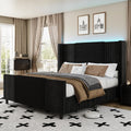 Lihimte Queen Size Bed Frame with Tall Headboard and Footboard, Boucle and Corduroy Upholstered Bed Frame Queen with LED Lights, Modern Platform Bed Frames, Noiseless, Easy Assembly, Black