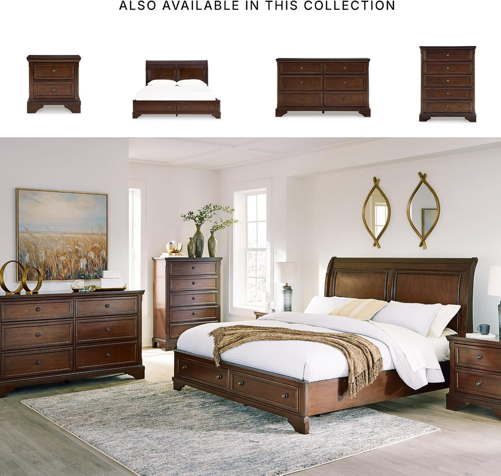 Signature Design by Ashley Trellington Traditional King Sleigh Storage Bed, Foundation or Box Spring Not Needed, Dark Brown