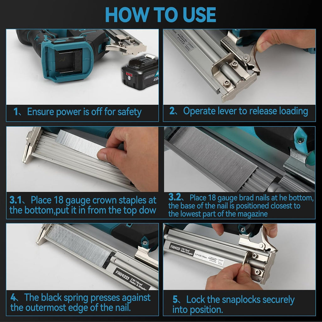 Cordless Brad Nailer for Makita 18V Battery (Tool Only), 2-in-1 Electric Nail/Staple Gun, 18 Gauge Brushless with 2000 Nails for Wood Carpentry, 2 Modes (for Makita)