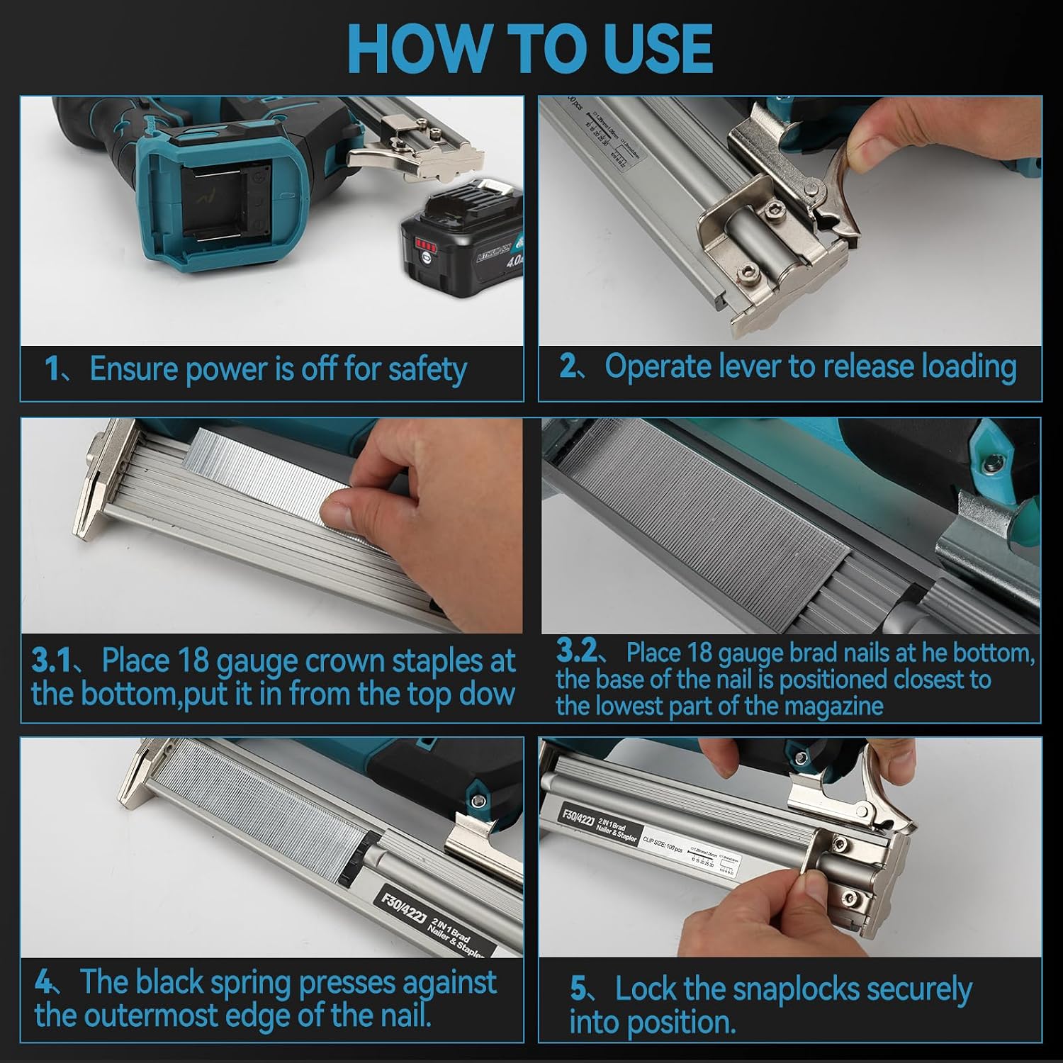 Cordless Brad Nailer for Makita 18V Battery (Tool Only), 2-in-1 Electric Nail/Staple Gun, 18 Gauge Brushless with 2000 Nails for Wood Carpentry, 2 Modes (for Makita)