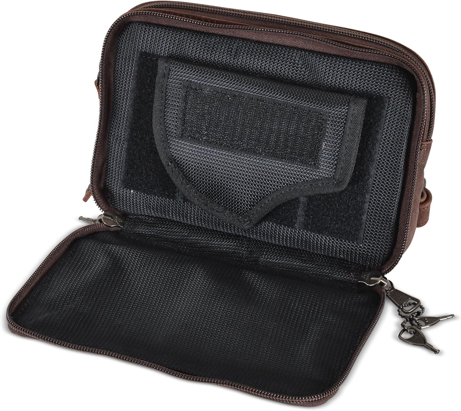 Kailey Concealed Self Defence Waist Bag by Lady Conceal - Buffalo/Suede Cowhide Leather, 3 Open Sides & Locking Zippers with Universal Holster (Mahogany w/Studs) - 8' L x 5.5' H x 2.25'