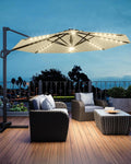 Takywep 10ft Cantilever Patio Umbrella, Outdoor Umbrella 360-degree Rotation, Solar-powered LED lights, Easy-Tilt Mechanism, for Decks, Poolside and Backyard Relaxation