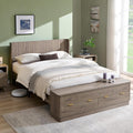 T4TREAM Fluted Queen Size Bed Frame with Wingback Headboard, Footboard Storage Bench with Built-in Drawers & Lift-Up Compartments, Wood & Steel Platform Bed, No Box Spring Needed, Grey Alder