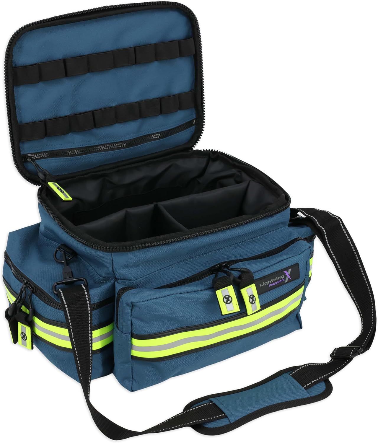 Lightning X Products Lightning X Mid-Sized First Responder EMT Bag | LXMB25 Fully Stocked Aid Kit w/ 200+ BLS Supplies - Blue