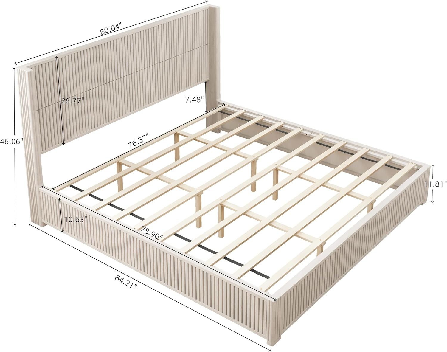 Ball & Cast Fluted King Bed Frame with Wingback Headboard,Solid Wood Platform Bed Frame King Size with Wood Slats, No Box Spring Needed, Easy Assembly,Beige