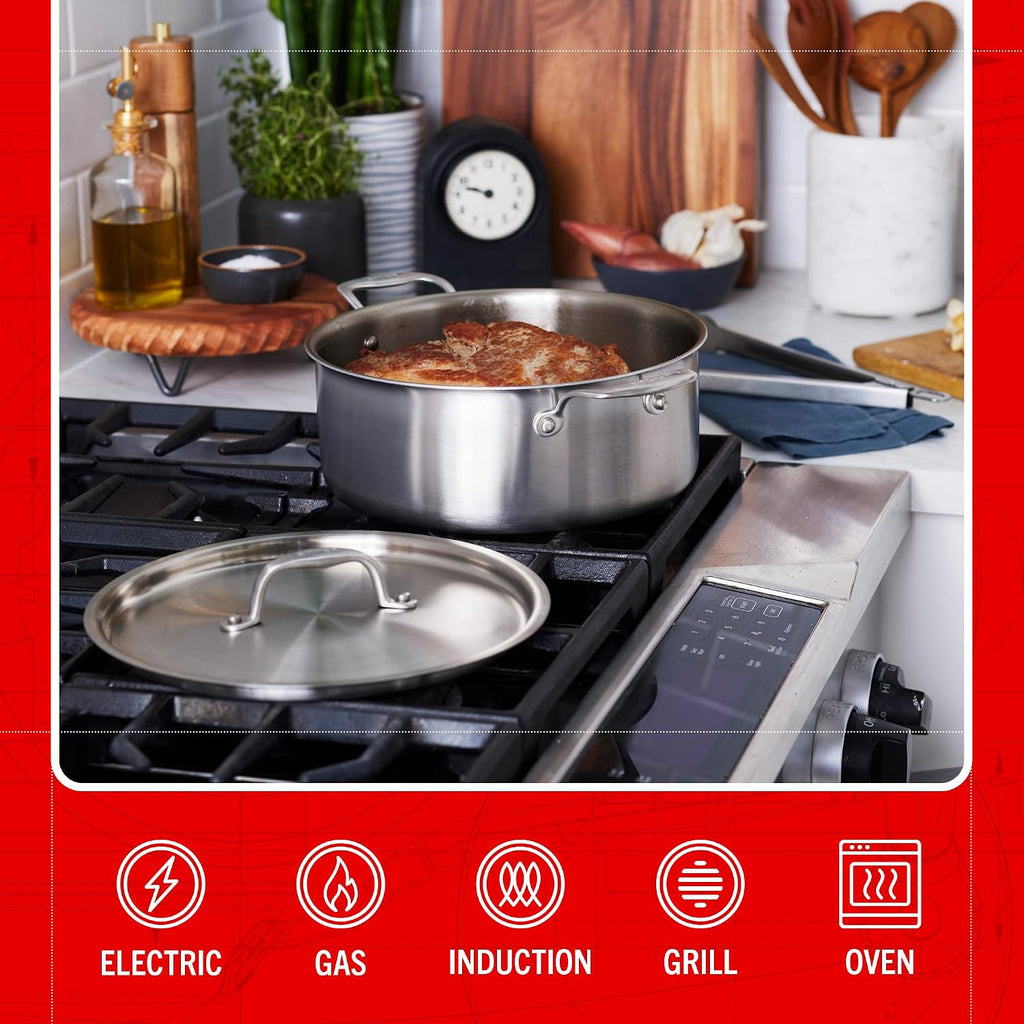 Heritage Steel x Eater 6 Quart Rondeau with Lid | Made in USA | 5-Ply Fully Clad Stainless Steel Pan | Stay Cool Handle Design | Induction Capable & Non-Toxic Cookware