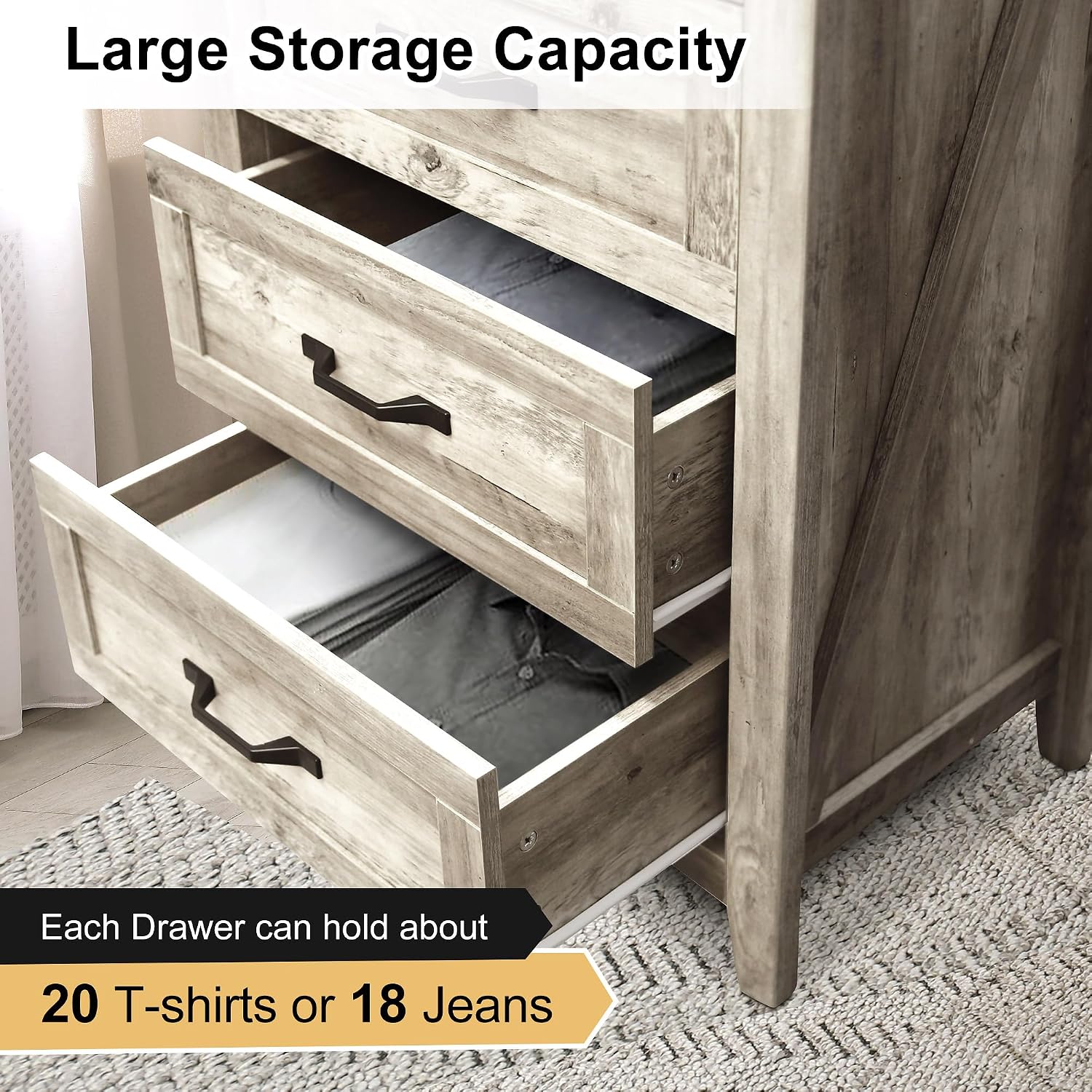 NEDYO 3PCS Dresser and Nightstand Sets, Farmhouse Dresser Set, 4 Drawer Dresser and 2 Drawer Nightstand Set of 2 with USB, Rustic Wooden Dresser Set for Bedroom. Light Rustic Oak