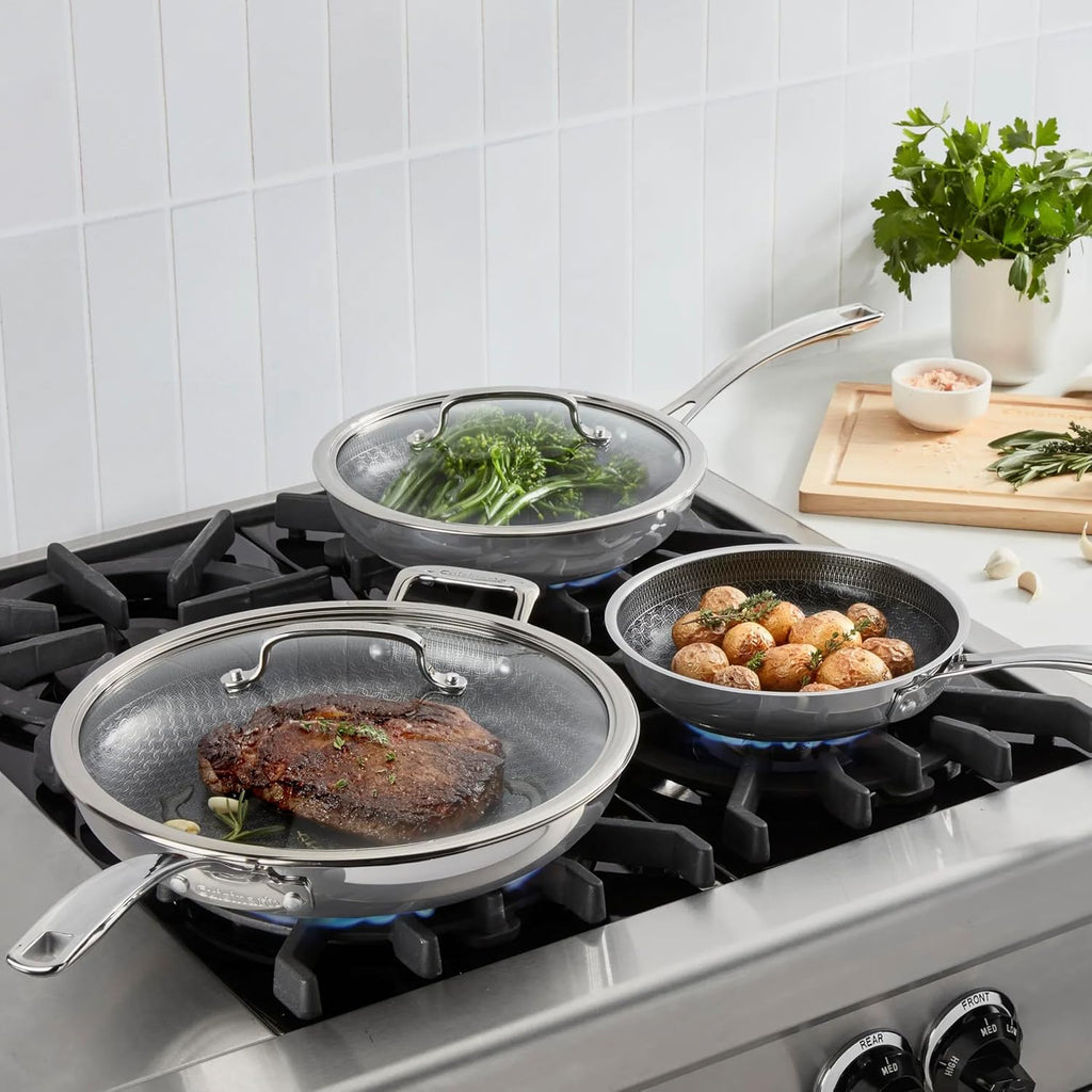 Cuisinart FusionPlus Hybrid Stainless Steel Cookware Set, 5-Piece Skillet Cooking Set with PFAS-Free PURELYSEAR CeramicT echnology, Scratch Proof, Cool Grip Handles, Dishwasher Safe
