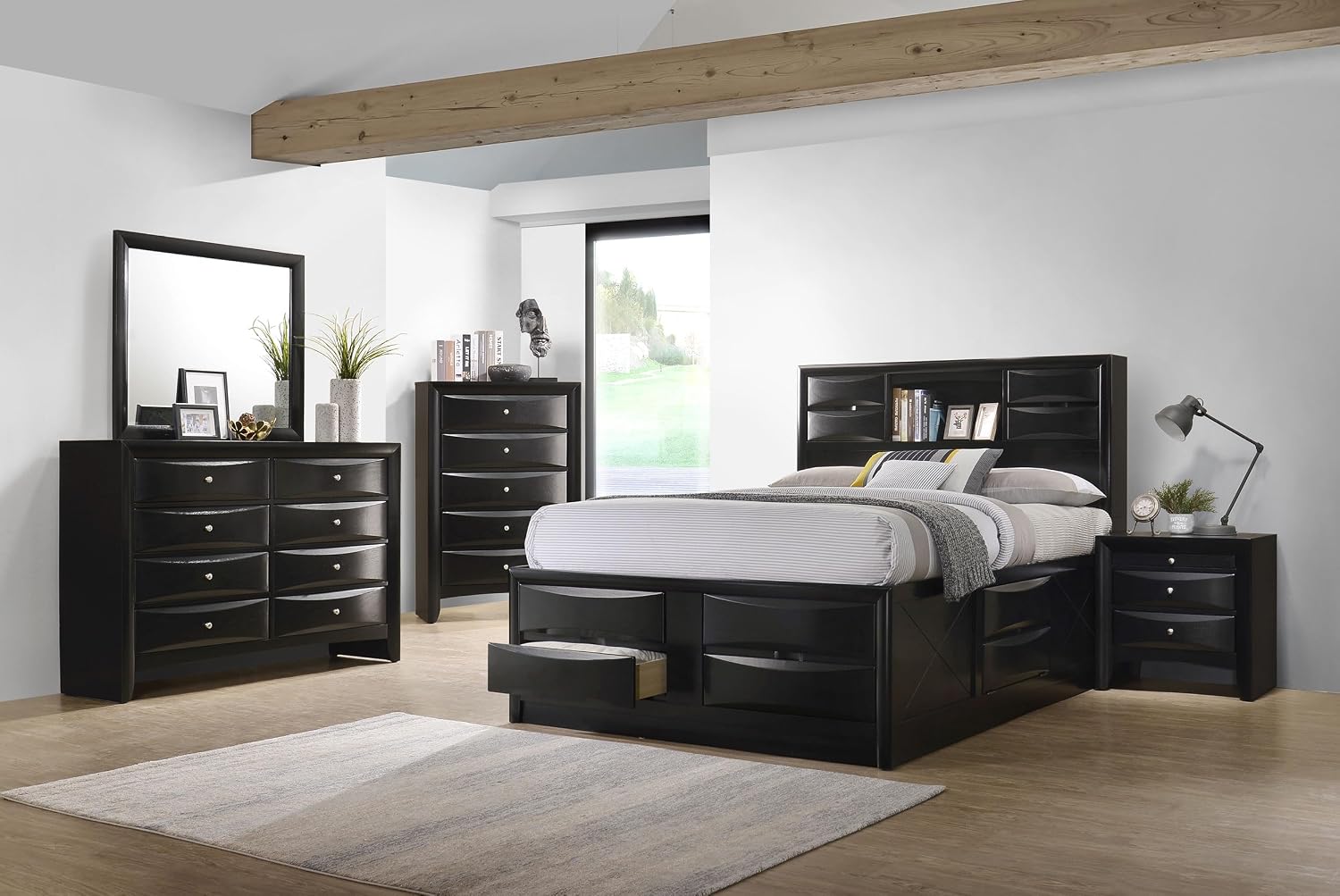 Coaster Home Furnishings Briana Transitional 5-Piece Bedroom Set California King Size Storage Bookcase Bed Frame 56-inch Headboard Black 202701KW-S5