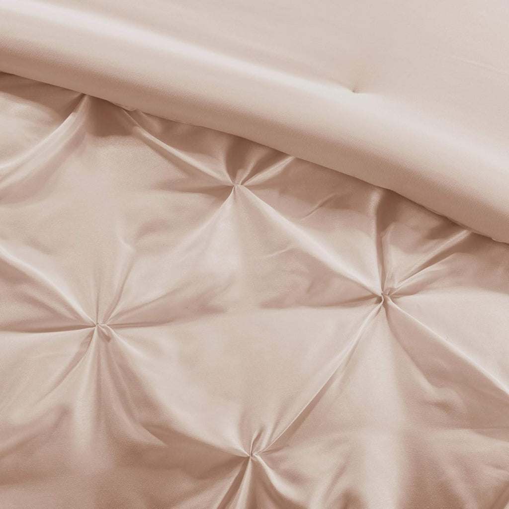 Madison Park Essentials Room in a Bag Faux Silk Comforter Set - Luxe Diamond Tufting All Season Bedding, Matching Curtains, Decorative Pillows, Blush King(104'x92') 24 Piece