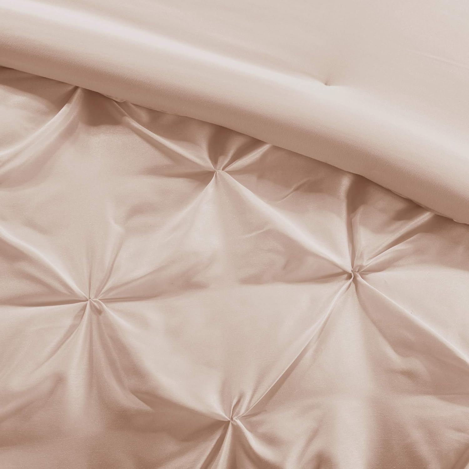 Madison Park Essentials Room in a Bag Faux Silk Comforter Set - Luxe Diamond Tufting All Season Bedding, Matching Curtains, Decorative Pillows, Blush King(104'x92') 24 Piece