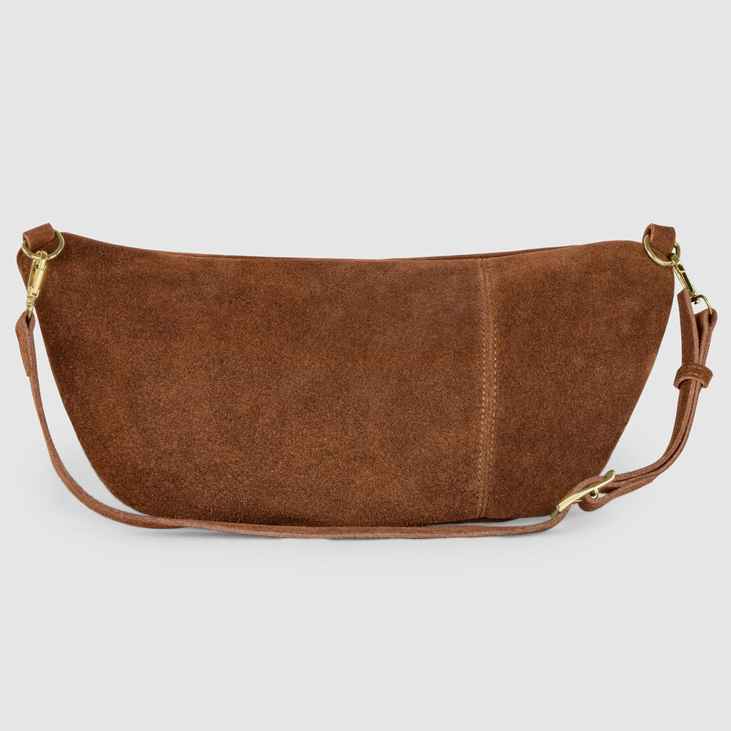 Italian Genuine Suede Crossbody Bag for Women with Zipper & Detachable Strap | Large Travel Chest Sling Fanny Pack (Brown)