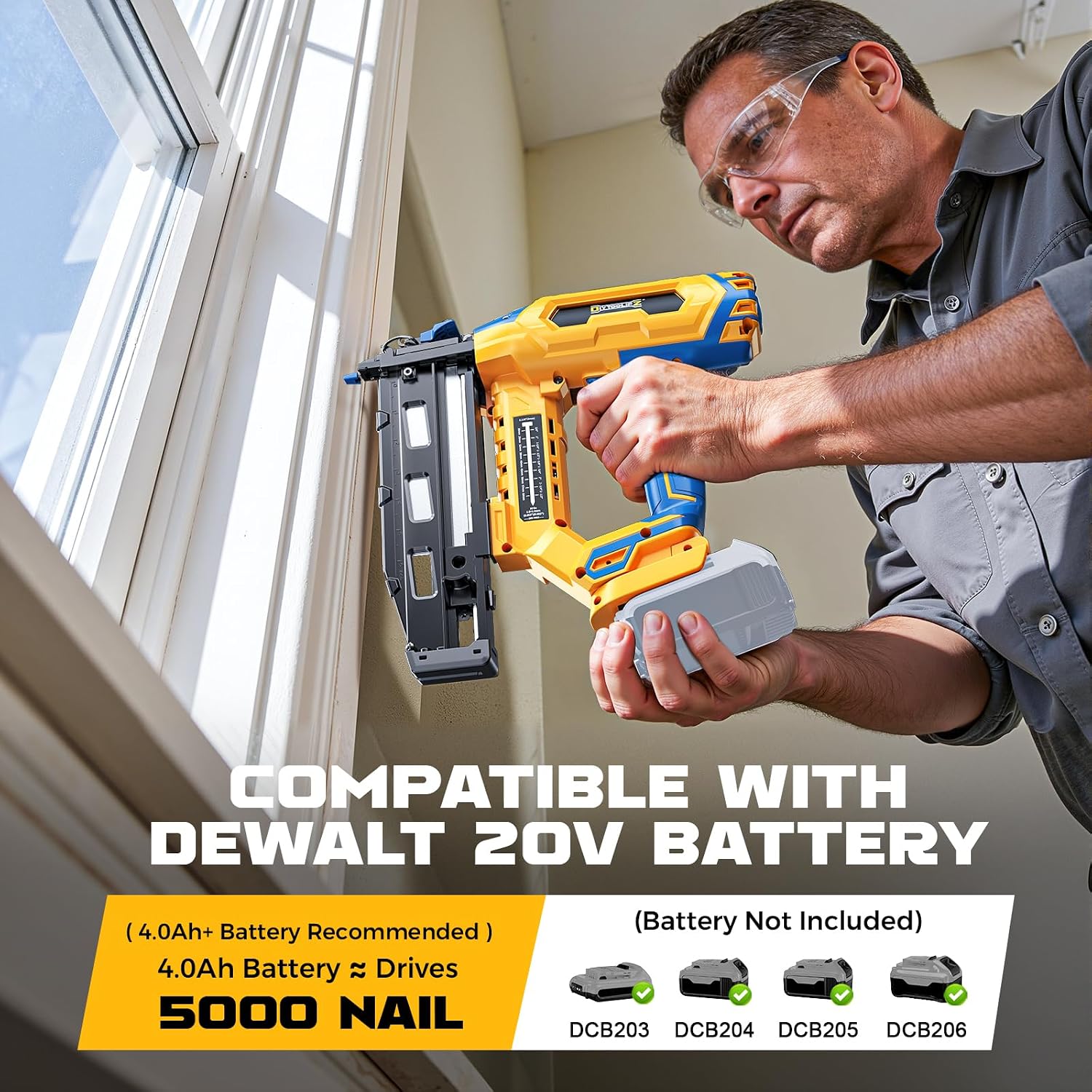 Cordless 16GA Finish Nailer Compatible with Dewalt Battery, 3/4 to 2-1/2 Inch Straight Power Motor Tool 20V,Tool-Free Adjustment, Dual Firing Modes Brad Nail Gun for Finish Work, Tool Only, 5.7LBS