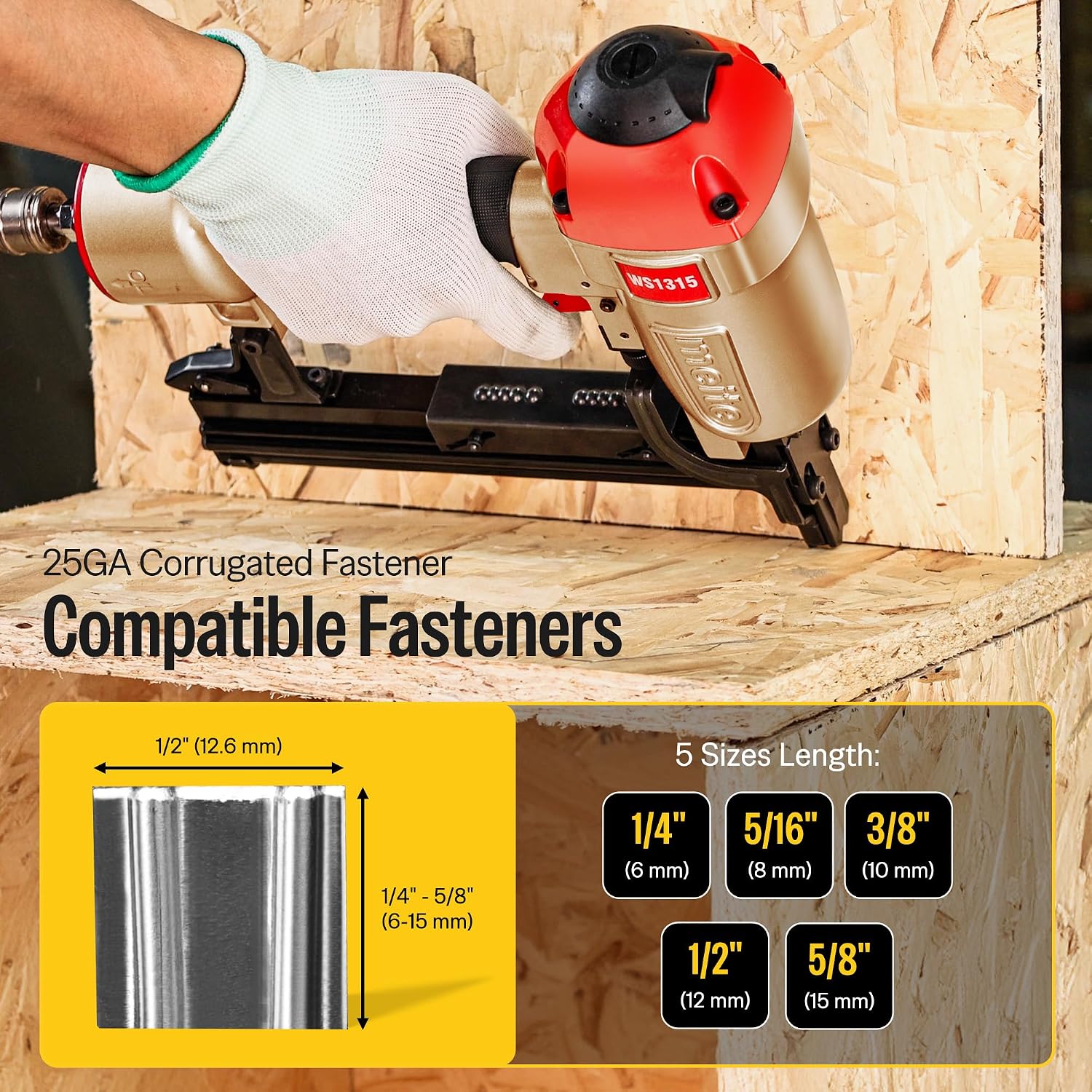 meite Corrugated Fastener Tool, 1/2-inch Crown Micro Corrugated Stapler, Accepts 1/4-inch to 5/8-inch Leg Lengths Corrugated Fasteners (Model WS1315)