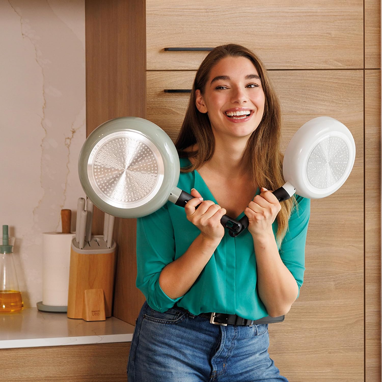Berghoff Leo Glints 2Pc Nonstick Ceramic Large Frying Pan Set Recycled Aluminum CeraGreen Non-toxic Coating Stay-cool Handle Induction Pans, Spirit
