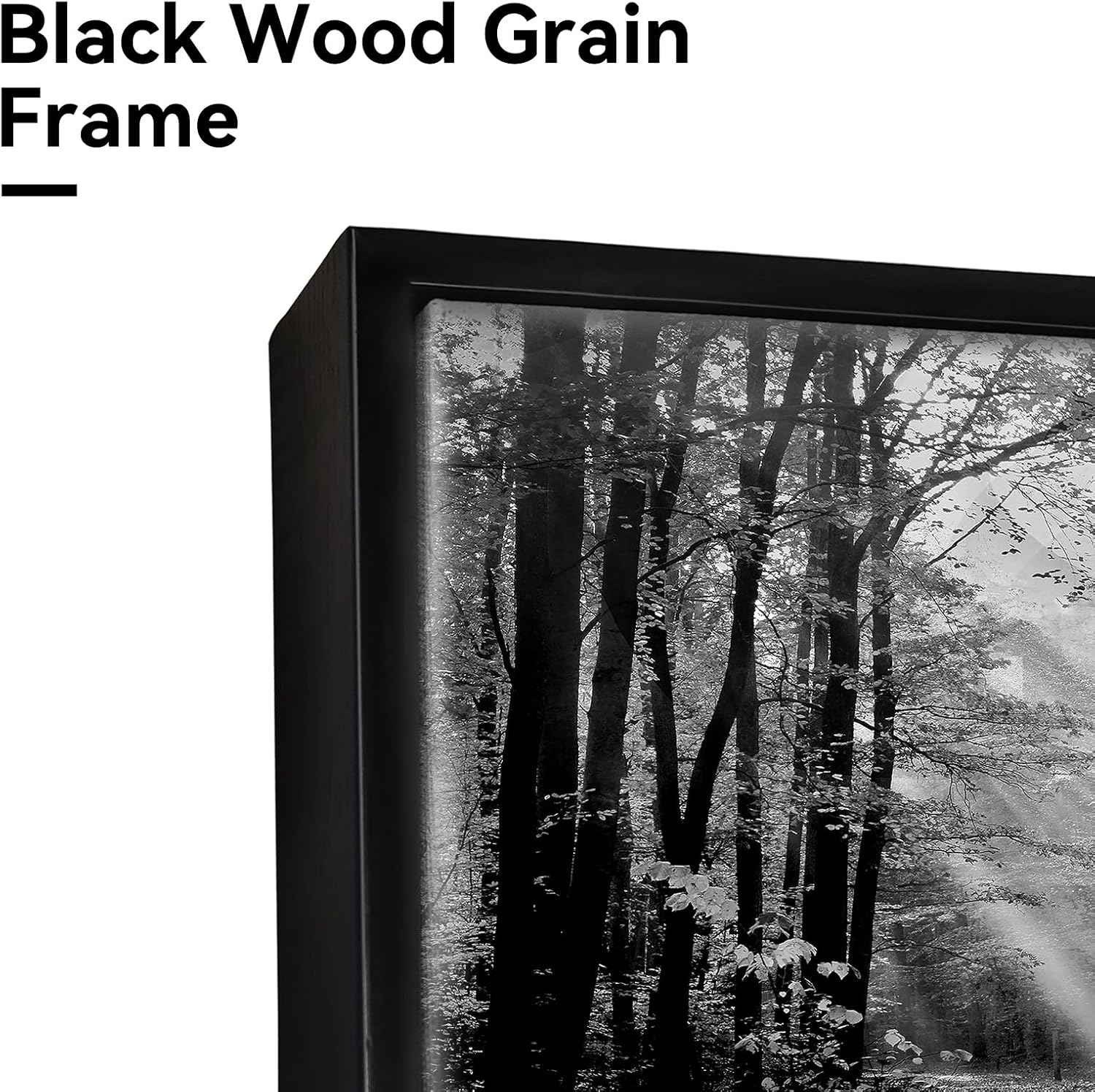Landscape Canvas Framed Wall Art - Black White Sunset Forest Picture Woodland Painting Nature Tree Scenery Artwork Prints for Bedroom Living Room
